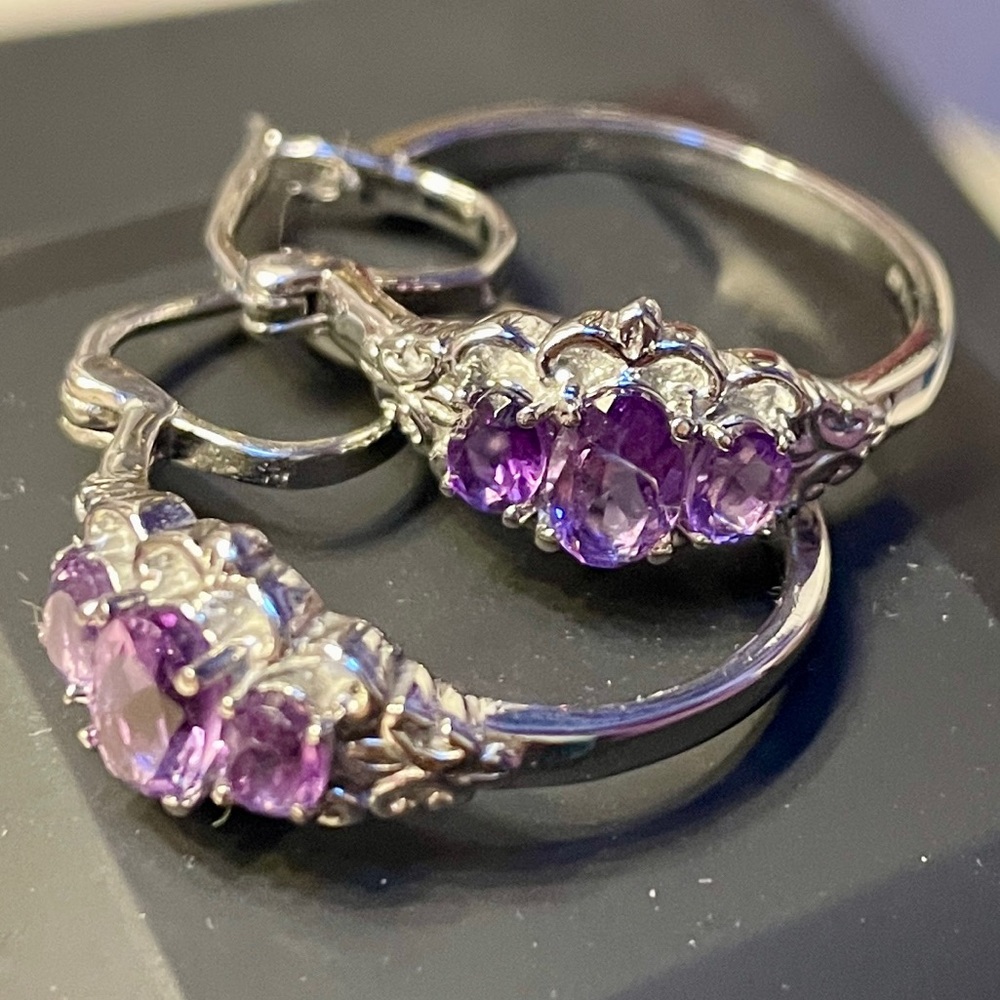 NWT African Amethyst 1.60 ctw Hoop
Earrings in Hypoallergenic Stainless Steel - Picture 2 of 8